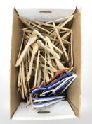 A box of wooden coat hangers.