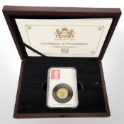 A DateStamp 2021 1/4 oz 0.999 Gold Britannia, with certificate of authenticity, boxed.