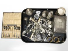 A group of antique and later silver plated items including cutlery, a Rolstar lighter, napkin rings,