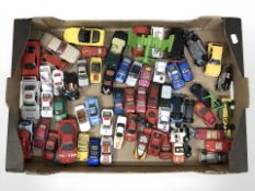 A quantity of die cast play worn vehicles, examples including Matchbox, Corgi, etc.