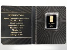 A World's Purest Bullion 2024 Solomon Islands $10 fine gold ingot, 2g, mintage 10,