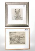 Joan Middleton : Study of a Hare, watercolour, signed with initials, 18 cm x 16 cm,