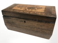 A 19th century Tunbridge Ware rosewood tea caddy, width 24 cm.