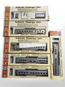 Six boxed HO scale Con-Cor models to include pullman sleeper kit, dining car kit, etc.