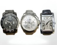 Three gent's wristwatches to include Tommy Hilfiger, Emporio Armani,