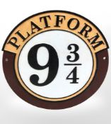 A platform 9 3/4 sign.