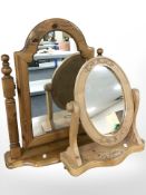 Two pine dressing table mirrors.