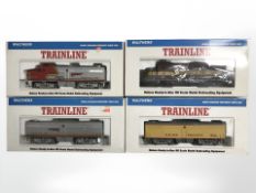 Four Walthers Trainline HO scale locomotive engines and tenders.