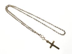 A 9ct yellow gold crucifix pendant on yellow gold chain, length 39 cm.