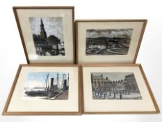 Ken Stewart : Cottages on moorland, colour chalks, 36 cm x 25 cm,