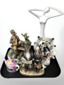 Two Capodimonte figures, together with Staffordshire figure,