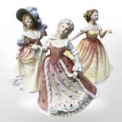 Three Royal Doulton china figurines - 'Caroline', 'Katie' and 'Deborah'.