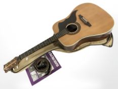 An Italian Eko acoustic guitar, together with guitar cover, cloth cover and blues guitar book.