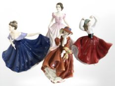 Four Royal Doulton figures - 'Top O' The Hill', 'Karen', 'Elaine' and 'Hope'.
