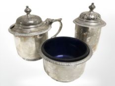 A three piece silver condiment set, London, 1936. CONDITION REPORT: 179.6g.