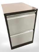 A Bisley two drawer metal filing cabinet with key.