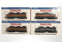 Four Walthers Trainline HO scale locomotive engines and tenders.