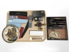 An antique draughtsman's case, together with a Bakelite compass, Mont Blanc oyster grey writing ink,