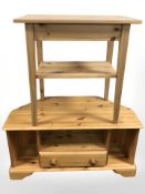 A pine two tier occasional table,