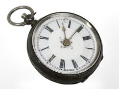 A lady's silver fob watch with enameled dial.