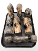 A group of carved hardwood African figures.