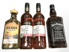 Four bottles of alcohol to include Jack Daniels Old No.