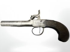 A 19th century cannon barrel percussion cap pocket pistol, by Archer, London, total length 18.5 cm.