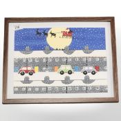 Gordon Barker : Santa Claus over rooftops, acrylic, signed, 32 cm x 24 cm.