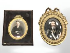 Two antique oval porcelain plaques, portrait depicting portraits.