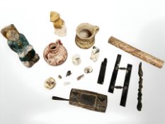 An interesting group of collectables including antique Chinese Tang pottery figures, carvings,