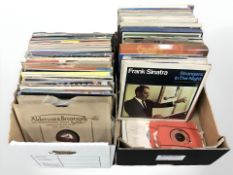 Two boxes containing vinyl records to include Frank Sinatra, easy listening, classical records, etc.