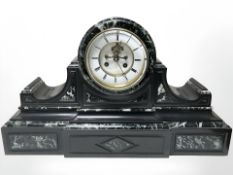 A Victorian green marble and slate drumhead clock with dial movement, height 34 cm.