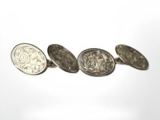 A pair of 9ct yellow gold engraved oval cufflinks CONDITION REPORT: 6.6g.