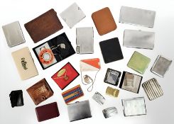 A group of mid 20th century and later cigarette cases, Ronson lighter, talisman pendant on chain,