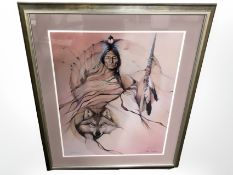 After Buchfink, American Indian figure with wolf, print, 57 cm x 72 cm.