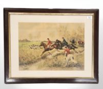 Twentieth Century English School : Full Cry (Hunting Scene), chromolithograph, 38 cm x 51 cm,
