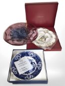 A contemporary glass bowl together with a Wedgwood limited edition Christmas Carol plate,