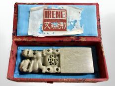 A Chinese soapstone seal, in box.