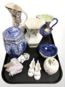 A group of ceramics including Maling Storm patterned jug, a Ringtons Millennium series caddy,