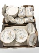 Two boxes of antique dinner china including graduated plates, side plate, dinner plates, tureens,