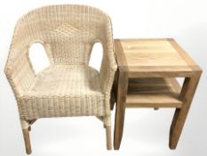 A contemporary oak two tier lamp table,