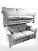 A three seater (width 200 cm) and two seater (width 180 cm) contemporary settee's in two-tone