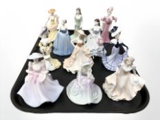 A group of eleven Coalport china lady figures, including 'The Garden Party', 'Fascination',