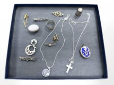 A group of jewellery to include silver and white jewellery, millefiori pendant on chain,