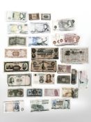 A collection of English and world bank notes.