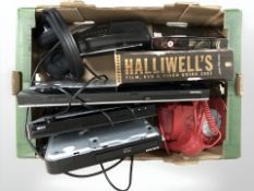 A box of electricals including Toshiba DVD player, Blu-Ray player by Samsung,