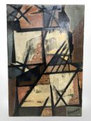 Ken Stewart : Demolition, mixed media on board, 61 cm x 91 cm.