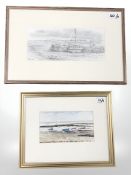 John Kim : Boulmer Beach, watercolour, signed, dated 1977, 11 cm x 19 cm,