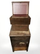 A group of antique wooden boxes,