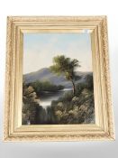Twentieth Centiry School : Waterfall Study with Tree and Mountains Beyond, oil on board,